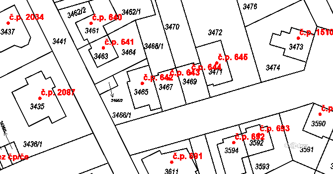 Záběhlice 643, Praha na parcele st. 3467 v KÚ Záběhlice, Katastrální mapa
