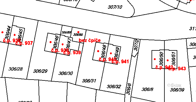 Braník 940, Praha na parcele st. 306/48 v KÚ Braník, Katastrální mapa