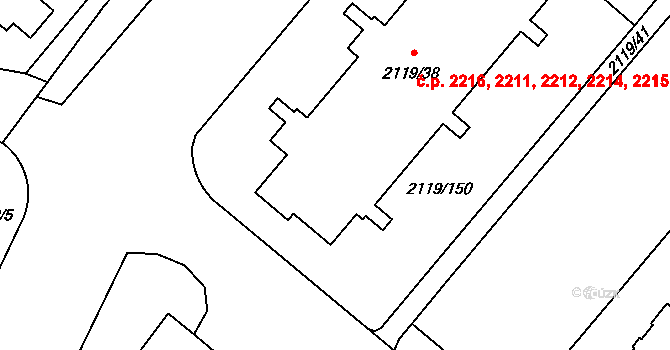 Chodov 2216, Praha na parcele st. 2119/38 v KÚ Chodov, Katastrální mapa