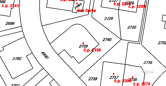 Smíchov 2158, Praha na parcele st. 2739 v KÚ Smíchov, Katastrální mapa