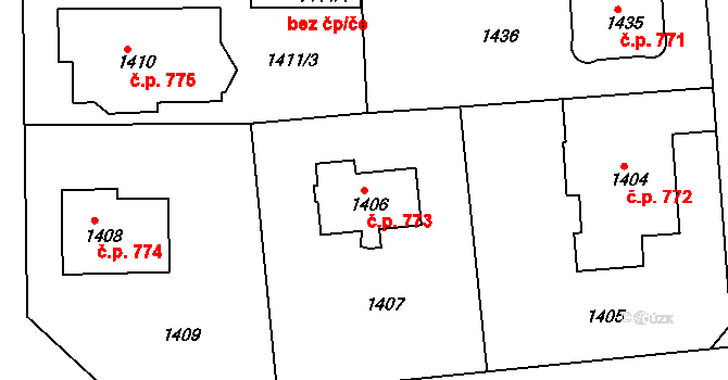 Dejvice 773, Praha na parcele st. 1406 v KÚ Dejvice, Katastrální mapa