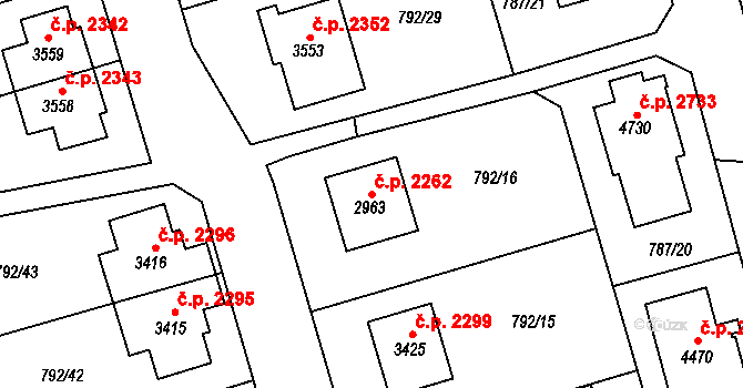 Dvůr Králové nad Labem 2262 na parcele st. 2963 v KÚ Dvůr Králové nad Labem, Katastrální mapa