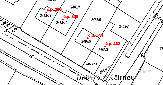 Mutěnice 344 na parcele st. 2463/9 v KÚ Mutěnice, Katastrální mapa