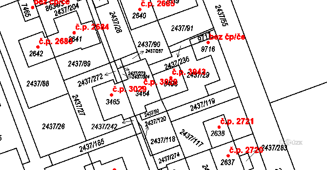 Hodonín 3943 na parcele st. 8496 v KÚ Hodonín, Katastrální mapa