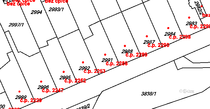 Chomutov 2288 na parcele st. 2991 v KÚ Chomutov II, Katastrální mapa
