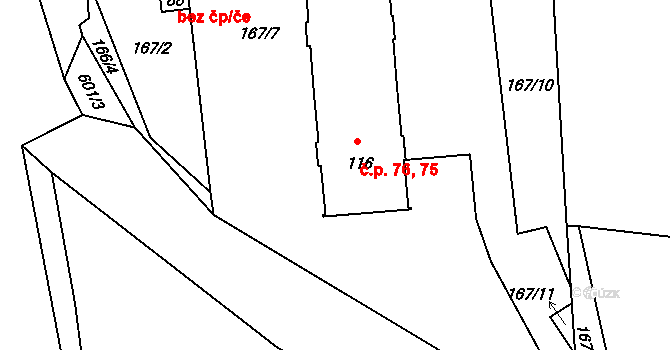 Černousy 75,76 na parcele st. 116 v KÚ Černousy, Katastrální mapa