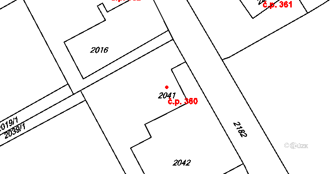 Mizerov 360, Karviná na parcele st. 2041 v KÚ Karviná-město, Katastrální mapa