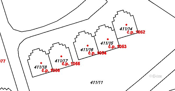 Ráj 1054, Karviná na parcele st. 411/16 v KÚ Ráj, Katastrální mapa