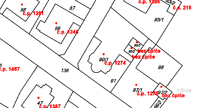 Rumburk 1 1274, Rumburk na parcele st. 90/1 v KÚ Rumburk, Katastrální mapa