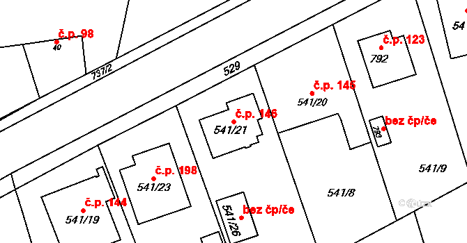 Červený Hrádek 146, Plzeň na parcele st. 541/21 v KÚ Červený Hrádek u Plzně, Katastrální mapa