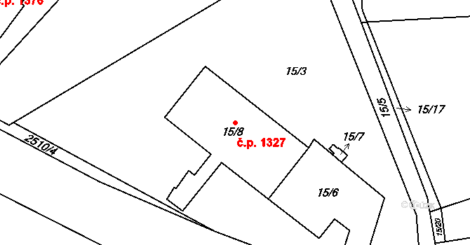 Doubravka 1327, Plzeň na parcele st. 15/8 v KÚ Doubravka, Katastrální mapa