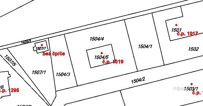 Prostřední Suchá 1019, Havířov na parcele st. 1504/5 v KÚ Prostřední Suchá, Katastrální mapa