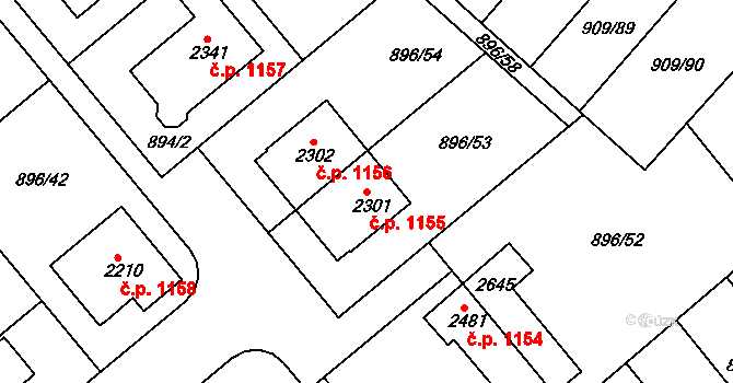 Blatná 1155 na parcele st. 2301 v KÚ Blatná, Katastrální mapa
