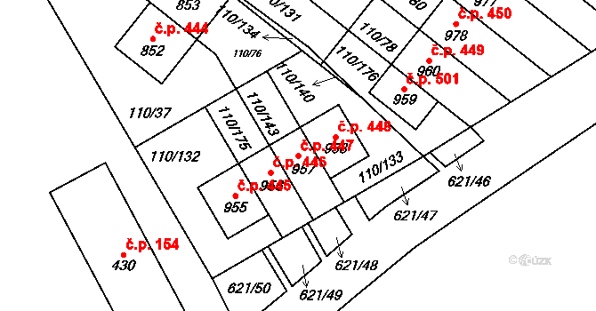 Dolní Jirčany 447, Psáry na parcele st. 957 v KÚ Dolní Jirčany, Katastrální mapa