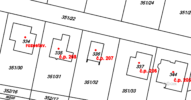 Slatina 207, Hradec Králové na parcele st. 336 v KÚ Slatina u Hradce Králové, Katastrální mapa