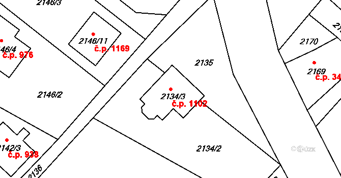 Liberec XIV-Ruprechtice 1102, Liberec na parcele st. 2134/3 v KÚ Ruprechtice, Katastrální mapa