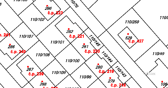 Mratín 220 na parcele st. 281 v KÚ Mratín, Katastrální mapa
