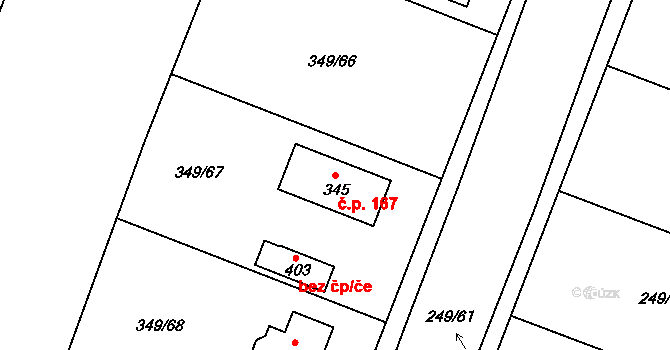 Jestřabí Lhota 167 na parcele st. 345 v KÚ Jestřabí Lhota, Katastrální mapa