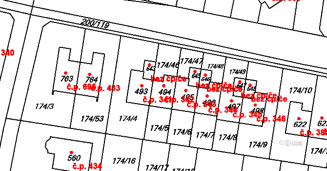 Nehvizdy 342 na parcele st. 494 v KÚ Nehvizdy, Katastrální mapa