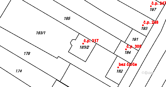 Milokošť 317, Veselí nad Moravou na parcele st. 183/2 v KÚ Milokošť, Katastrální mapa
