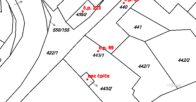 Chotíkov 69 na parcele st. 443/1 v KÚ Chotíkov, Katastrální mapa