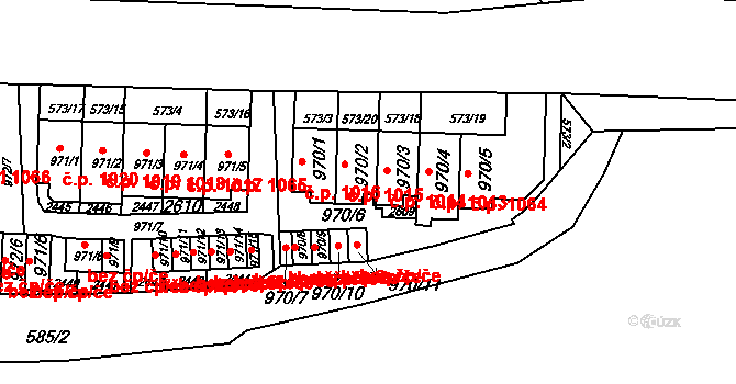 Borovina 1015, Třebíč na parcele st. 970/2 v KÚ Třebíč, Katastrální mapa