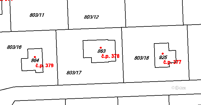 Želivec 378, Sulice na parcele st. 863 v KÚ Sulice, Katastrální mapa