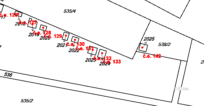 Uničov 133 na parcele st. 2024 v KÚ Uničov, Katastrální mapa