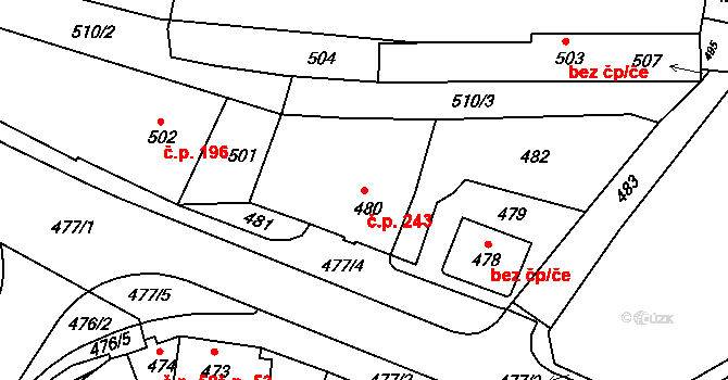 Břidličná 243 na parcele st. 480 v KÚ Břidličná, Katastrální mapa