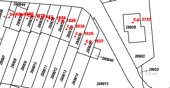 Velké Meziříčí 1637 na parcele st. 2906/35 v KÚ Velké Meziříčí, Katastrální mapa