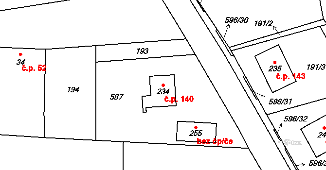 Lipová 140 na parcele st. 234 v KÚ Lipová u Chebu, Katastrální mapa