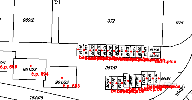 Hronov 40109135 na parcele st. 961/13 v KÚ Hronov, Katastrální mapa