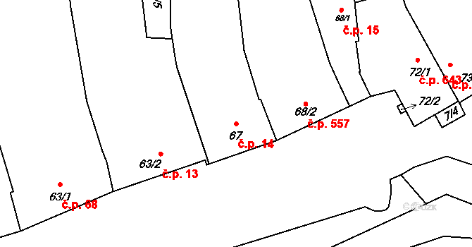 Prštné 14, Zlín na parcele st. 67 v KÚ Prštné, Katastrální mapa