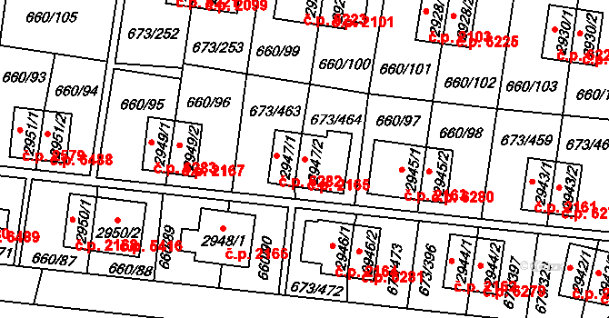 Zlín 2165 na parcele st. 2947/2 v KÚ Zlín, Katastrální mapa