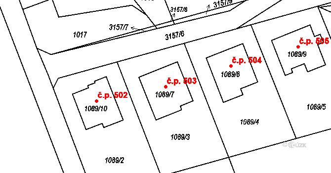 Píšť 503 na parcele st. 1089/7 v KÚ Píšť, Katastrální mapa