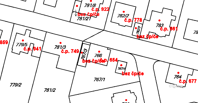 Kylešovice 654, Opava na parcele st. 766 v KÚ Kylešovice, Katastrální mapa