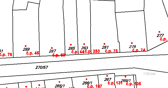 Vážany nad Litavou 253 na parcele st. 283 v KÚ Vážany nad Litavou, Katastrální mapa