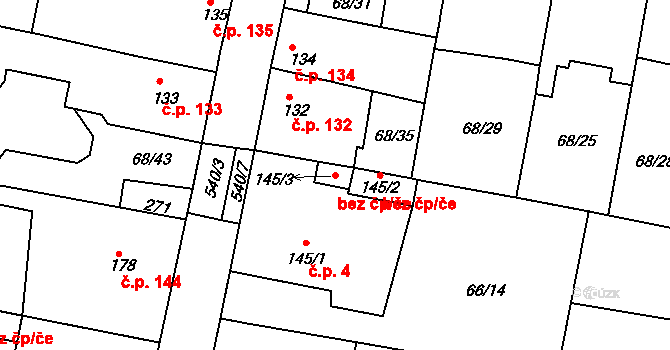 Brňany 49576135 na parcele st. 145/3 v KÚ Brňany, Katastrální mapa