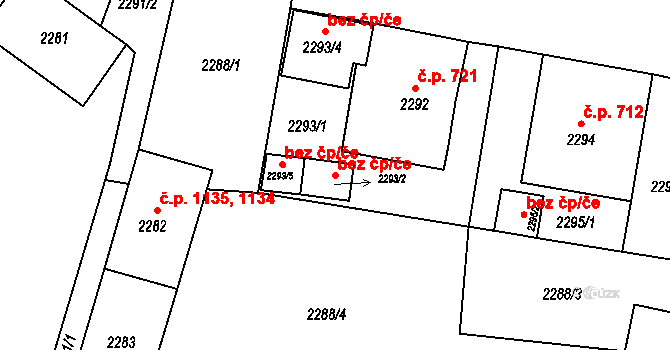 Jirkov 49715135 na parcele st. 2293/2 v KÚ Jirkov, Katastrální mapa