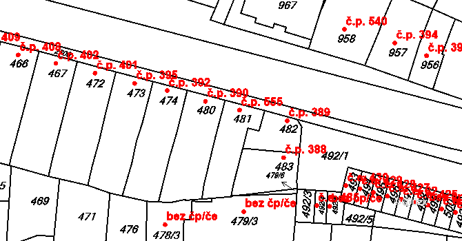 Bučovice 555 na parcele st. 481 v KÚ Bučovice, Katastrální mapa