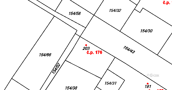 Chroustovice 176 na parcele st. 203 v KÚ Chroustovice, Katastrální mapa