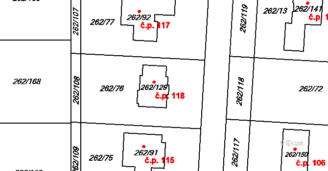 Týn 118, Lomnice na parcele st. 262/129 v KÚ Týn u Lomnice, Katastrální mapa