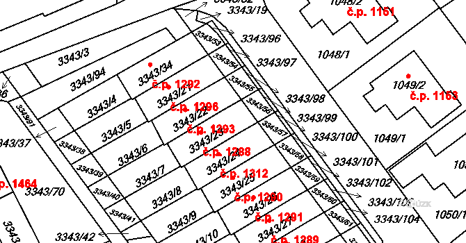 Třešť 1288 na parcele st. 3343/23 v KÚ Třešť, Katastrální mapa
