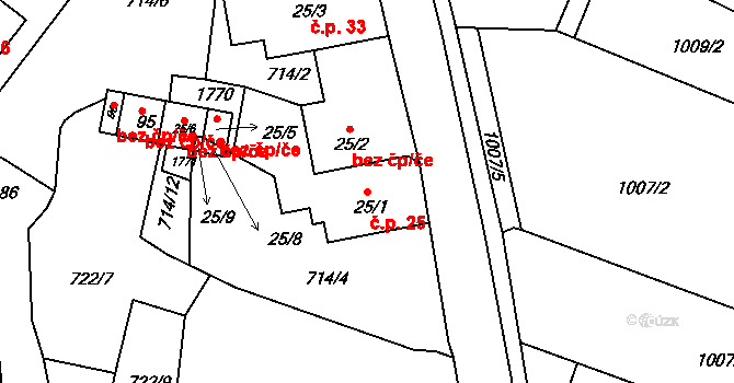 Mezholezy 25 na parcele st. 25/1 v KÚ Mezholezy u Horšovského Týna, Katastrální mapa