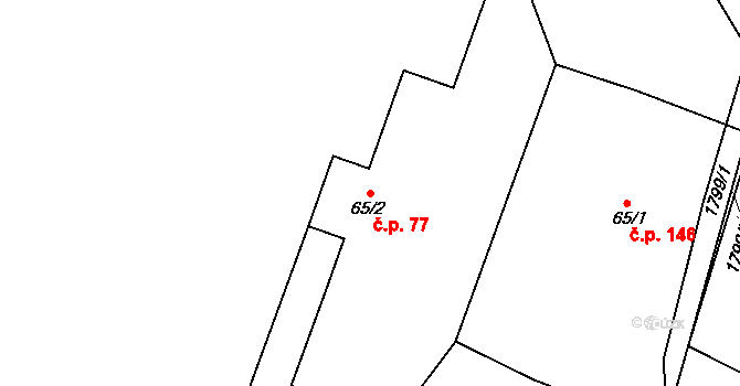 Dolní Ředice 77 na parcele st. 65/2 v KÚ Dolní Ředice, Katastrální mapa