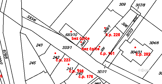 Droužkovice 79674135 na parcele st. 308/2 v KÚ Droužkovice, Katastrální mapa