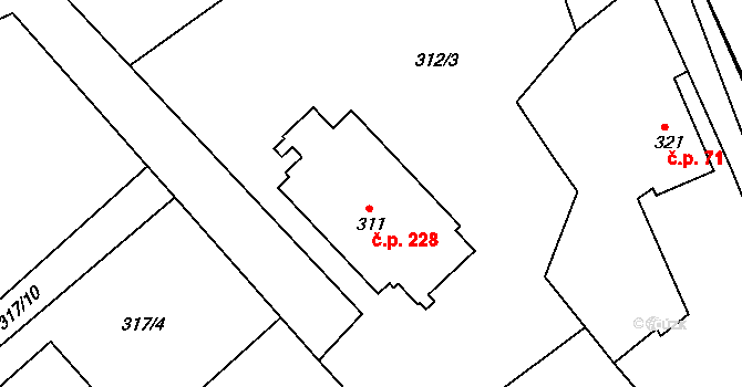 Krásné Loučky 228, Krnov na parcele st. 311 v KÚ Krásné Loučky, Katastrální mapa