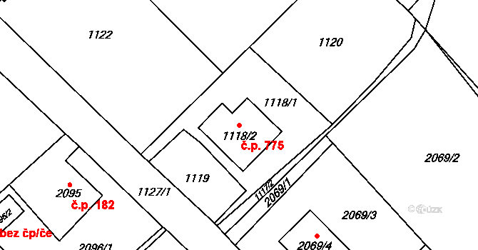Fryčovice 775 na parcele st. 1118/2 v KÚ Fryčovice, Katastrální mapa