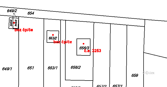 Severní Předměstí 3253, Plzeň na parcele st. 656/3 v KÚ Bolevec, Katastrální mapa