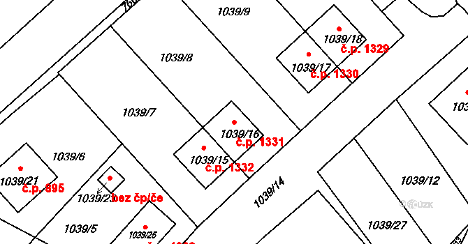 Kopřivnice 1331 na parcele st. 1039/16 v KÚ Kopřivnice, Katastrální mapa